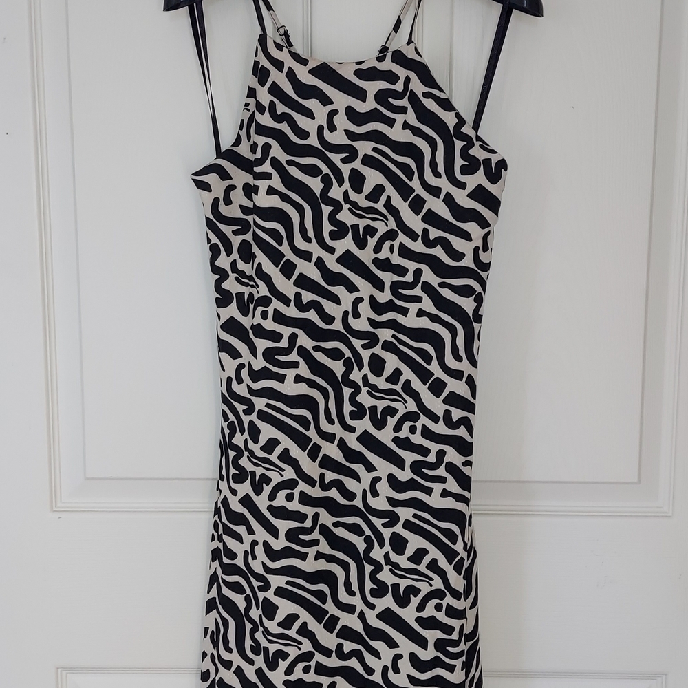 Black and Cream Print Maxi Dress Boho Festival Minimalist Sz. L NWT